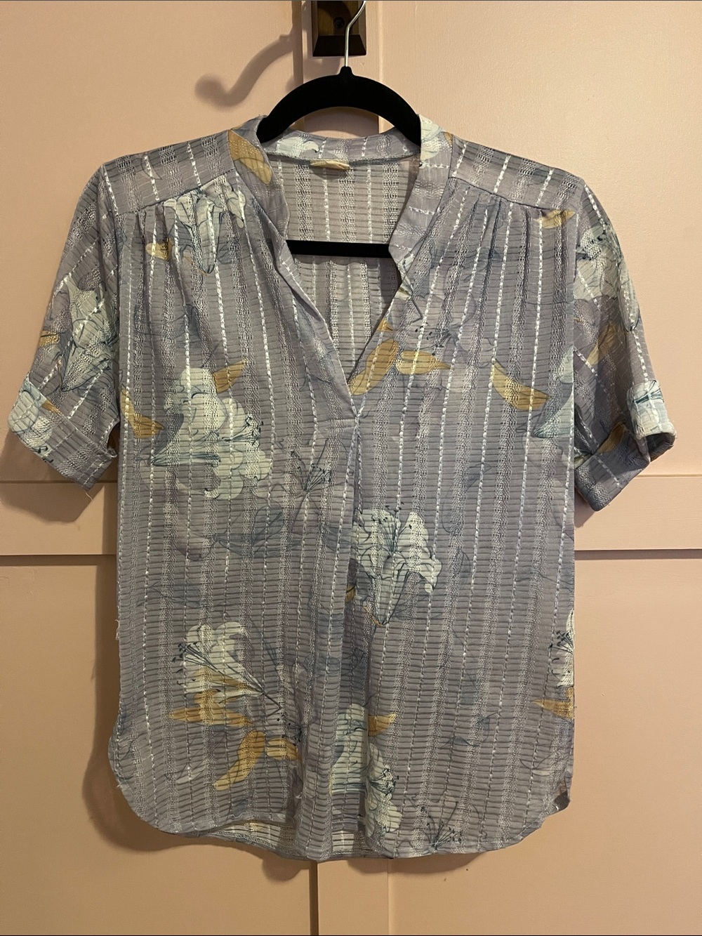 Vintage Sheer Floral V-Neck Short Sleeve Blouse